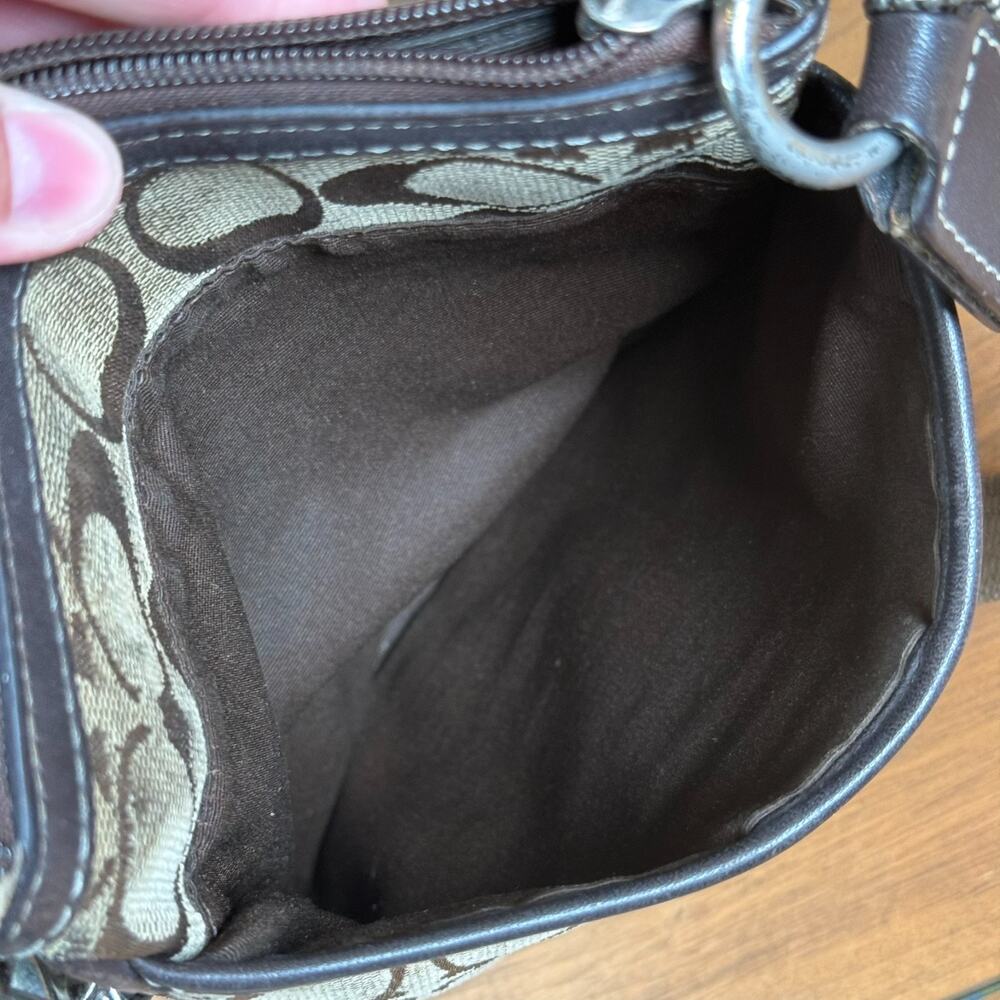 Coach Signature Jacquard‎ Crossbody Shoulder Bag Brown Canvas/Leather - Picture 4 of 8